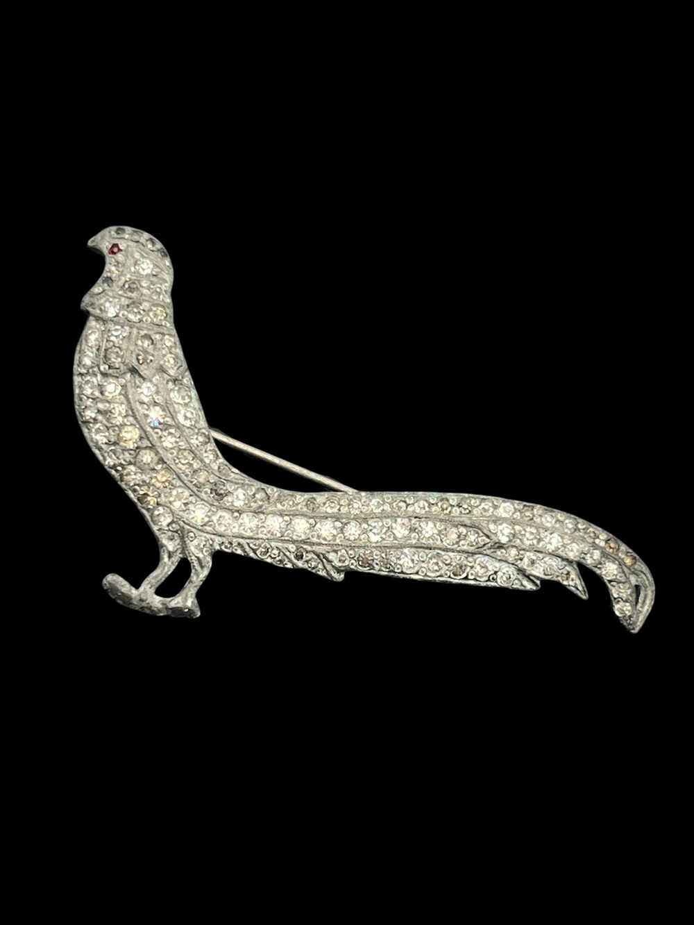 FN Co Fishel, Nessler & Company bird rooster pheasant rhinestone brooch pin